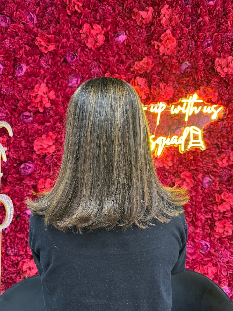 Hair color and styling side view